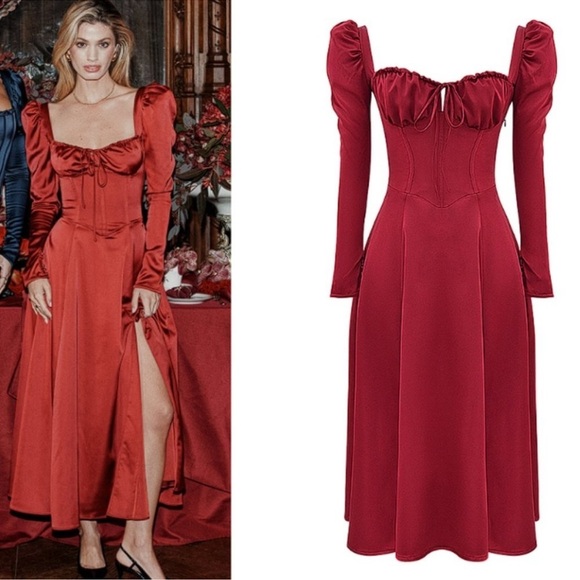 NWOT HOUSE OF CB 'Sebille' Ruby Corset Long Sleeves Midi Dress sz XS PLUS CUP - Picture 2 of 9